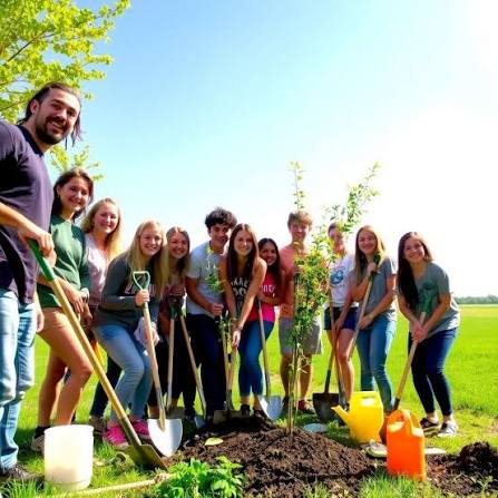 Community volunteers planting a young tree
